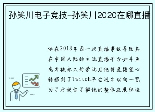 孙笑川电子竞技-孙笑川2020在哪直播